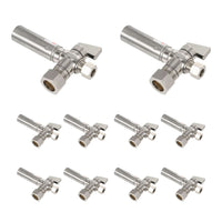 10 pcs 1/4 turn stop angle valve, 1/2" nominal (5/8" od) compression 3/8" od with stainless steel water hammer arrestor, chrome plated brass