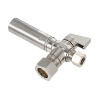 1/4 turn stop angle valve, 1/2" nominal (5/8" od) compression 3/8" od with stainless steel water hammer arrestor, chrome plated brass