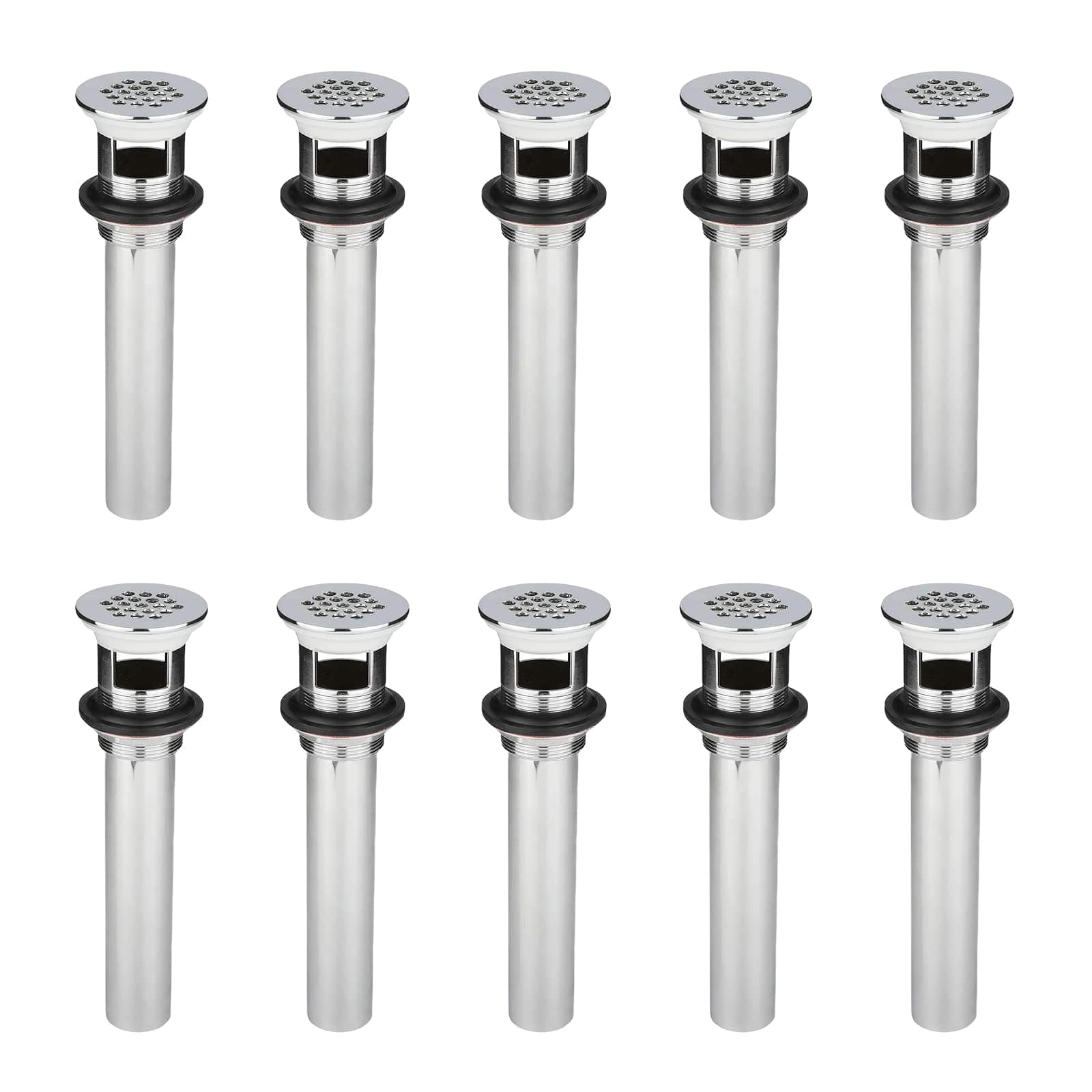 10-Pack Bathroom Sink Overflow Flat Top Grid Drain Assembly, Chrome Plated