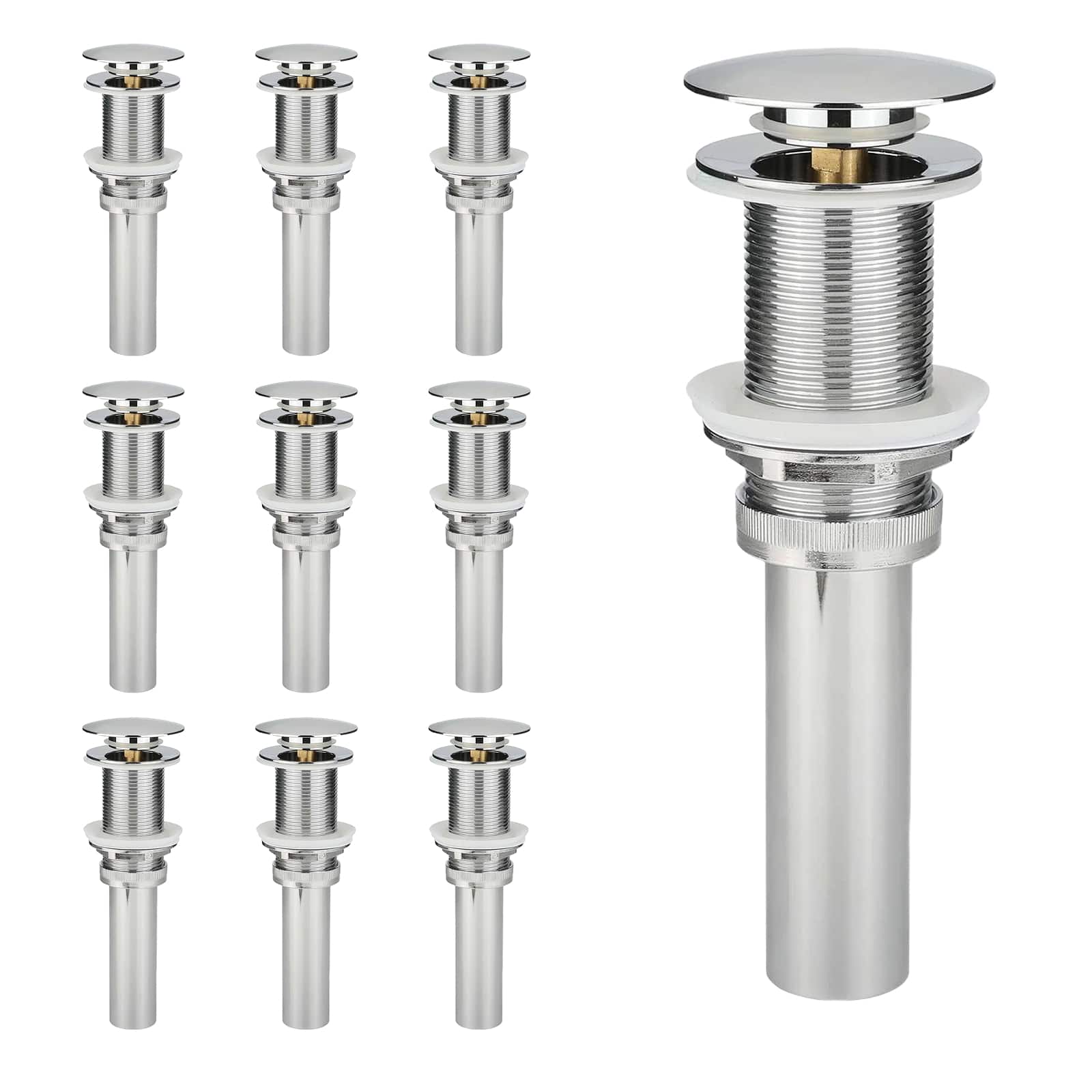 10-Pack Bathroom Sink Overflow Pop Up Drain Assembly w/ Lift Rod, Chrome Plated