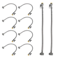 10-Pack 18" 1/2" Push X 7/8" BC Toliet Hose W/H Straight Stop Valve, 1/4-Turn