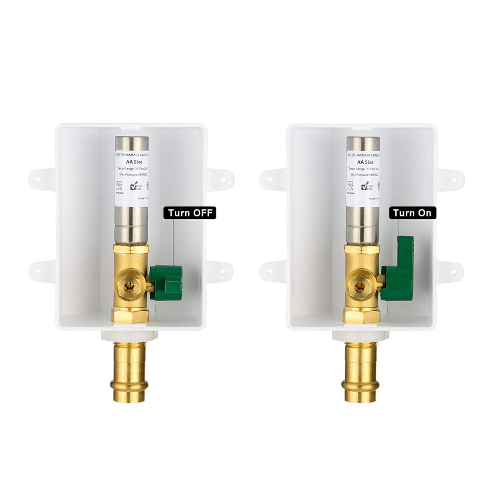 copper press inlet ice maker outlet box with installed turn ball valve 11