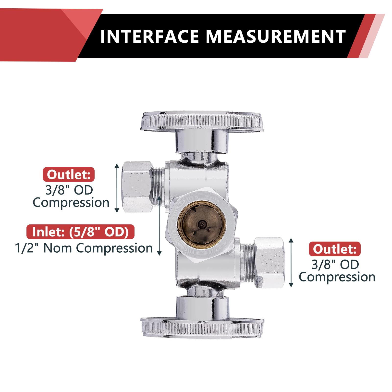 EFIELD 5/8" OD X 3/8" OD X 3/8" OD Dual Angle Stop Valve - Multi-Turn Brass