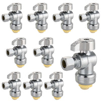 10 Pcs 1/2" Push Connect x 3/8" Compr. Angle Stop Valve, New Handle (Lead Free)