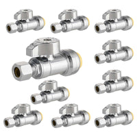 10 Pcs 1/2" Push Connect x 3/8" Compr. Straight Stop Valve, New Handle, 1/4 Turn (Lead Free)