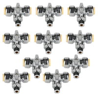 10-Pack 1/2" Push Connect x 1/2" Push Connect x 1/4" OD Compr. Tee Stop Valve, 1/4 Turn (Lead Free)