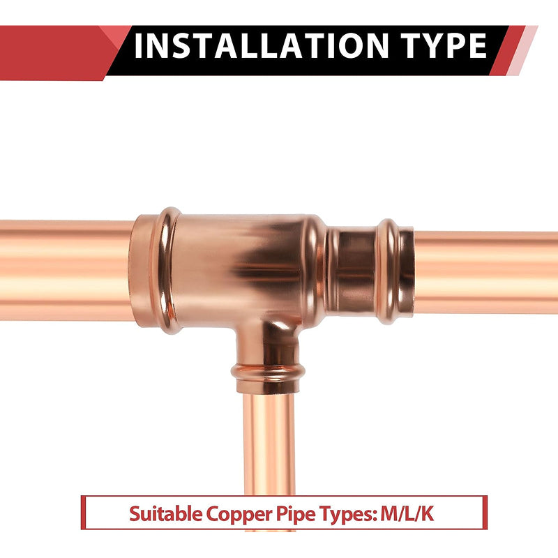 1-1/2'' x 1'' x 3/4'' Copper Press Tee