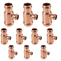 10-Pack 1-1/4" x 1" x 3/4" Copper Press Tee