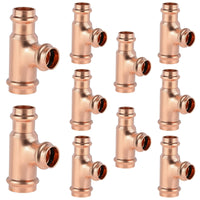10-Pack 2" x 1-1/4" x 1-1/4" Copper Press Tee