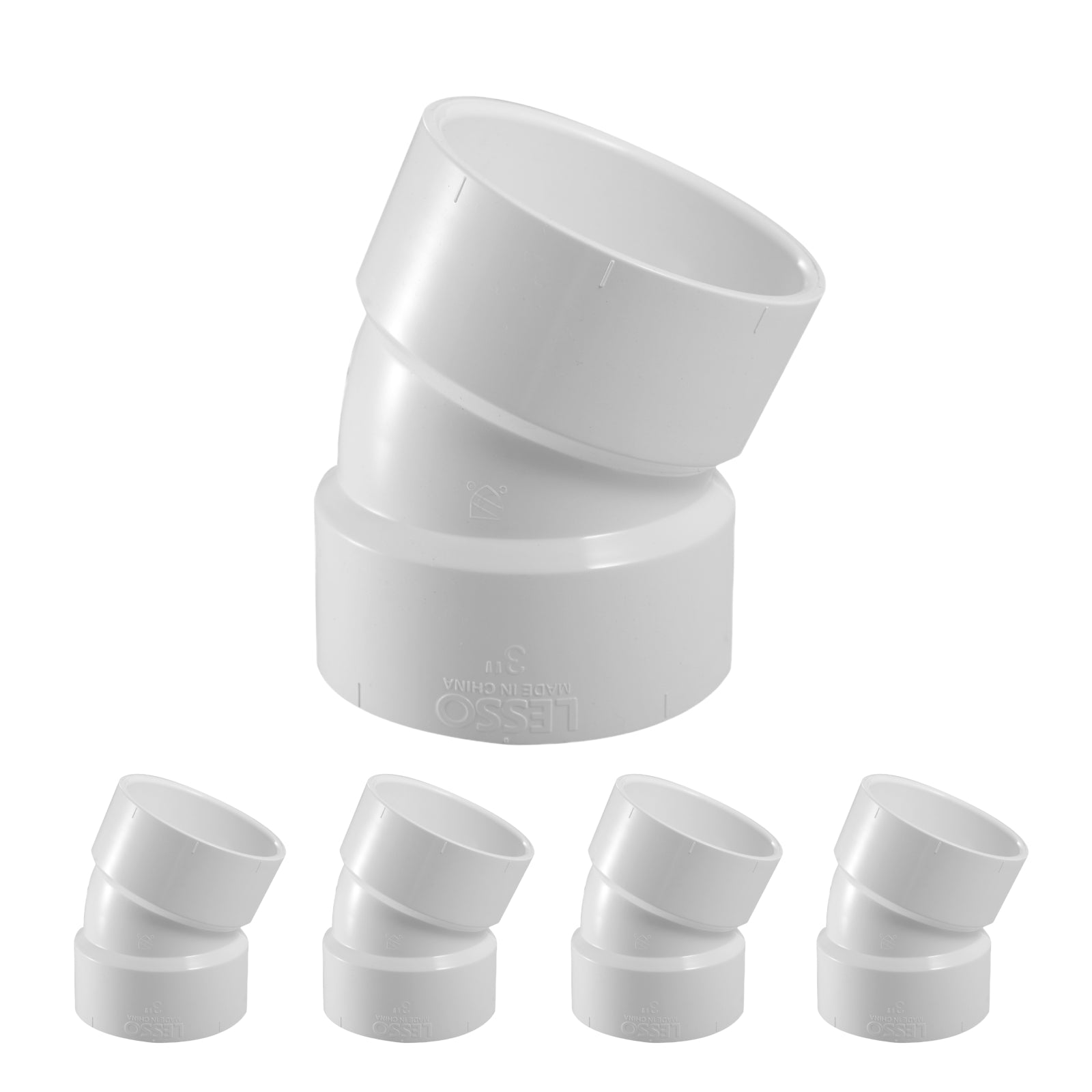 PVC DWV 1/16 Bend Elbows H x H (22.5°) - Pick Size to Add