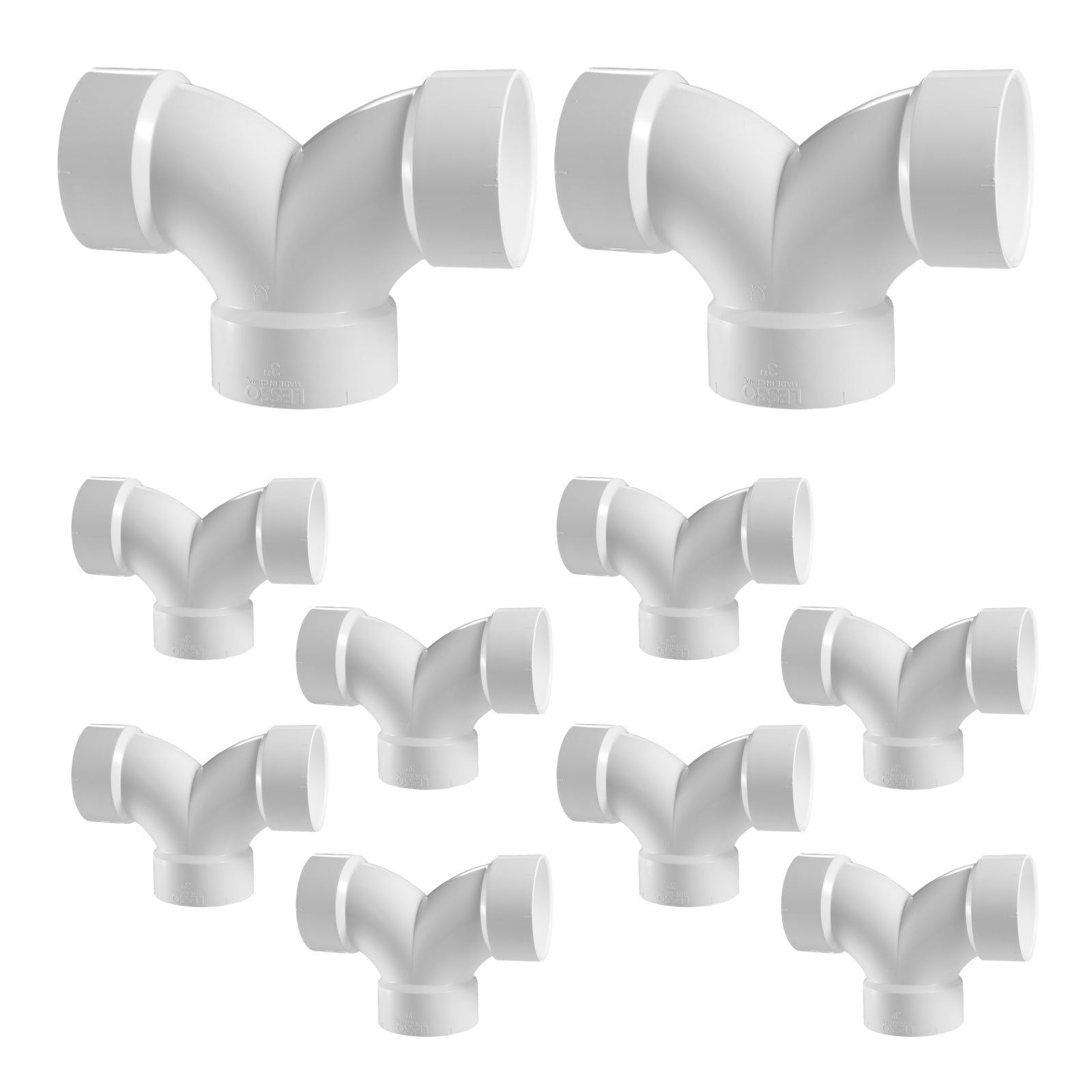 PVC DWV Double 1/4 Bend Elbows (H x H x H) - Pick Size to Add