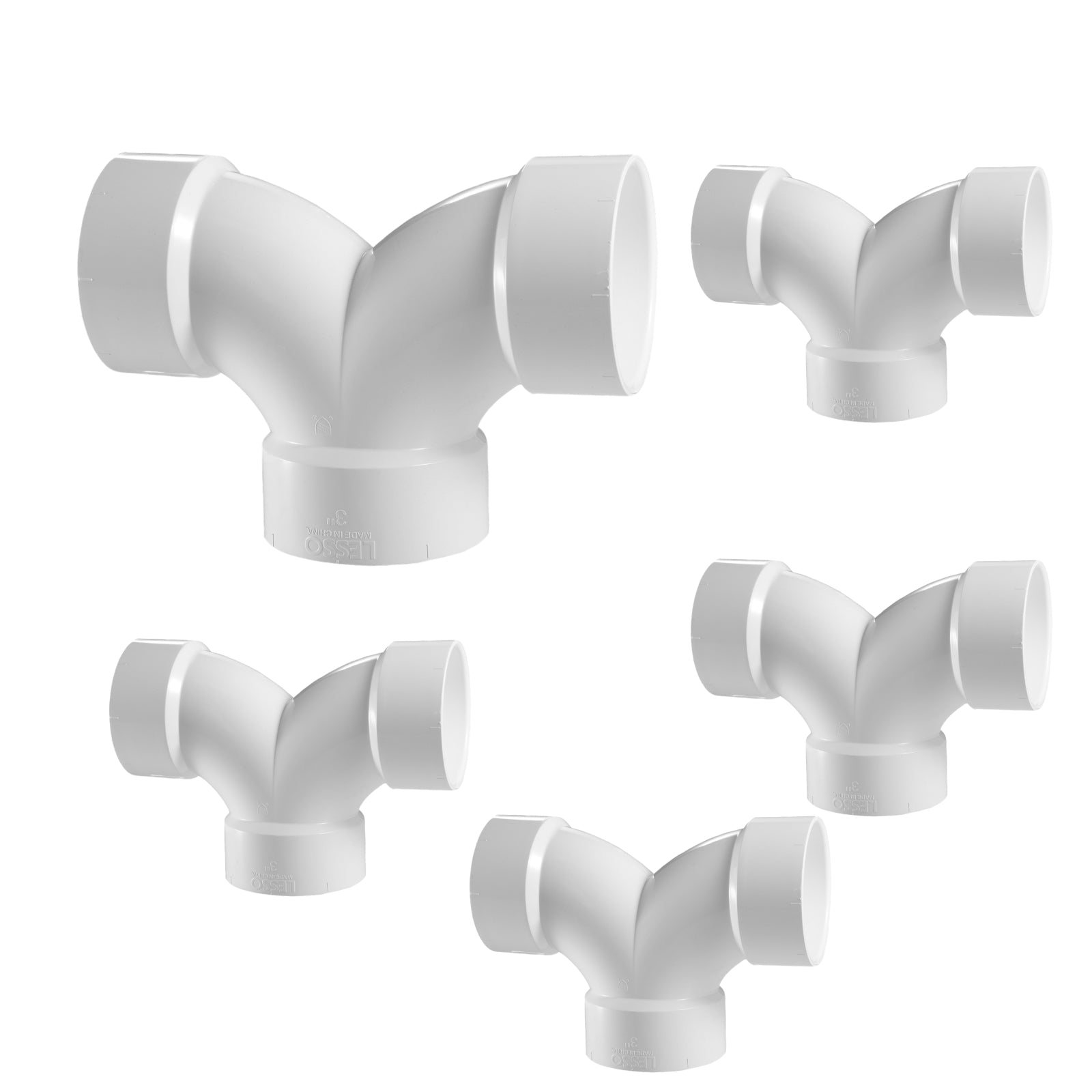 PVC DWV Double 1/4 Bend Elbows (H x H x H) - Pick Size to Add