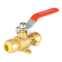 1/2" push fit ball valve with drain drop ear, red lever (lead free)