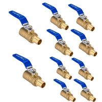 10 pcs 3/4" pex crimp 3/4" sweat ball valve, blue (lead free)