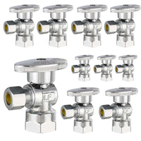 10 Pcs 1/2" FIP x 3/8" OD Compr. Angle Stop Valve, 1/4 Turn (Lead Free)