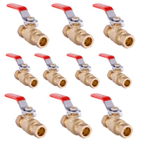 10 Pcs 1/2" Compression Ball Valve, Red (Lead Free)