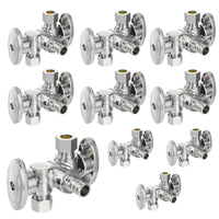 10 Pcs 1/2" PEX Crimp x 3/8" OD Compr. x 3/8" OD Compr. Dual Stop Valve, 1/4 Turn (Lead Free)