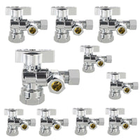 10 Pcs 1/2" NOM (5/8" OD) Inlet x 3/8" OD Outlet x 3/8" OD Outlet Split Angle Stop Valve, 1/4 Turn (Lead Free)
