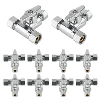 10-Pack 3/8" Compr. x 3/8" Compr. x 3/8" Compr. Tee Stop Valve, 1/4 Turn (Lead Free)