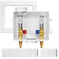 1/2" pex crimp (f1807) inlet, washing machine outlet box, with stainless steel water hammer arrestor