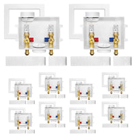 10-Pack 1/2" Push Fit Inlet, Washing Machine Outlet Box, with Copper Arrestor, with Center Drain
