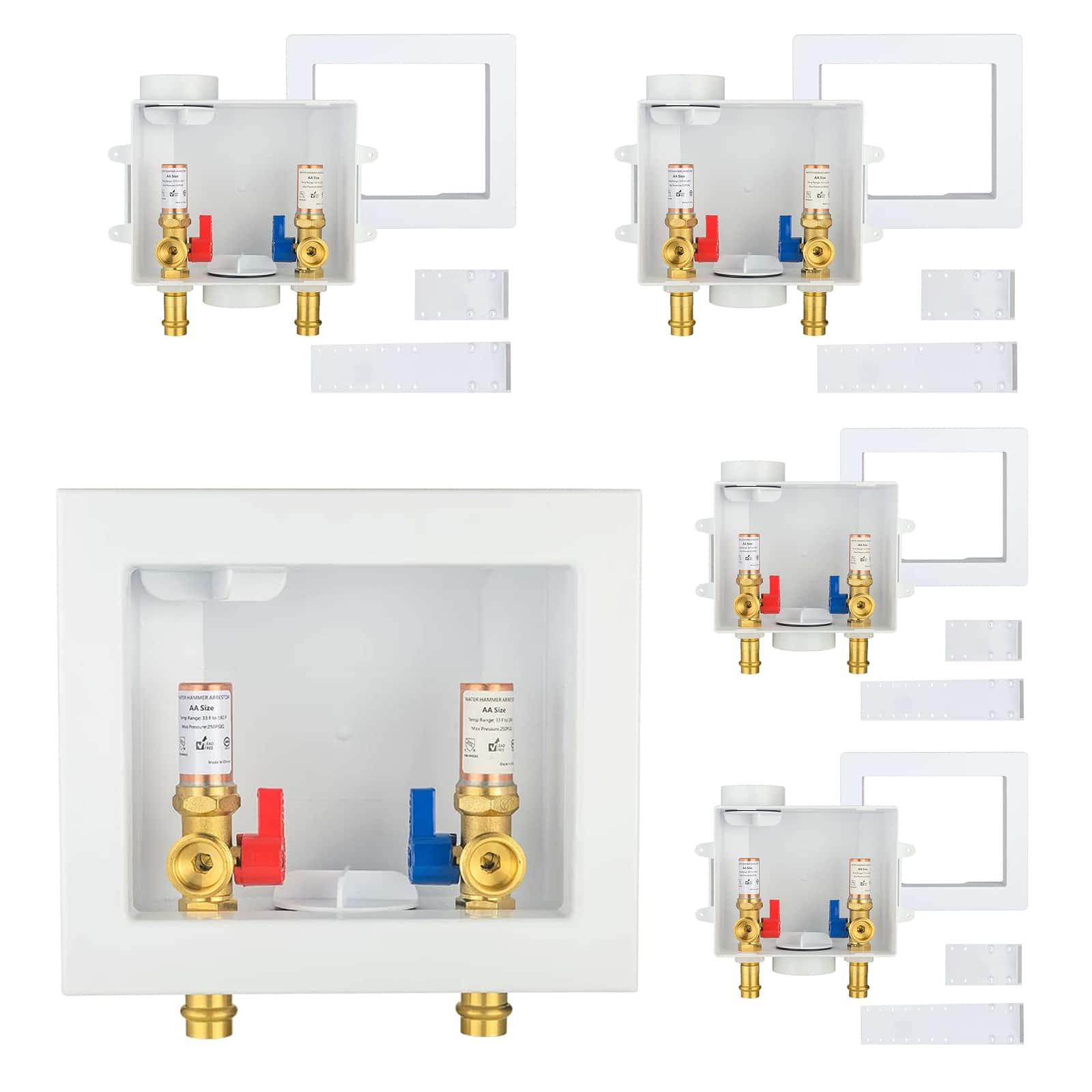 copper press inlet washing machine outlet box with center drain 16