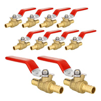 10 Pcs 1/2" PEX Crimp Ball Valve, Red (Lead Free)