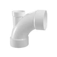 3" x 3" x 2" PVC DWV Long Sweep 1/4 Bend w/ Low Heel Inlet (Hub " x Hub " x Hub)