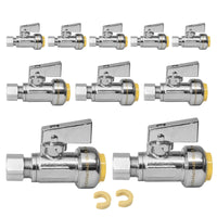 10 Pcs 1/2" Push Connect x 3/8" OD Compr. Unigold Push Fit Straight Stop Valve, 1/4 Turn (Lead Free)