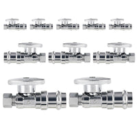 10 Pcs 1/2" Press x 3/8" OD Compr. Straight Stop Valve, 1/4 Turn (Lead Free)
