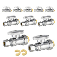 10 Pcs 1/2" Push Connect x 3/8" OD Push Fit Straight Stop Valve, 1/4 Turn (Lead Free)