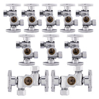 10 Pcs 5/8" OD Compr. x 3/8" OD Compr. x 3/8" OD Compr. Dual Stop Valve, 1/4 Turn (Lead Free)