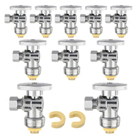 10 Pcs 1/2" Push Connect x 1/4" OD Compr. Angle Stop Valve w/ABS Handle (Lead Free)