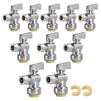 10 Pcs 1/2" Push Connect x 3/8" OD Compr. Unigold Push Fit Angle Stop Valve, 1/4 Turn (Lead Free)