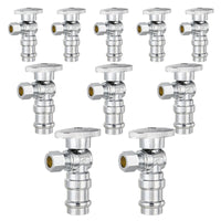 10-Pack 1/2" Press x 1/4" OD Compr. Angle Stop Valve, 1/4 Turn (Lead Free)