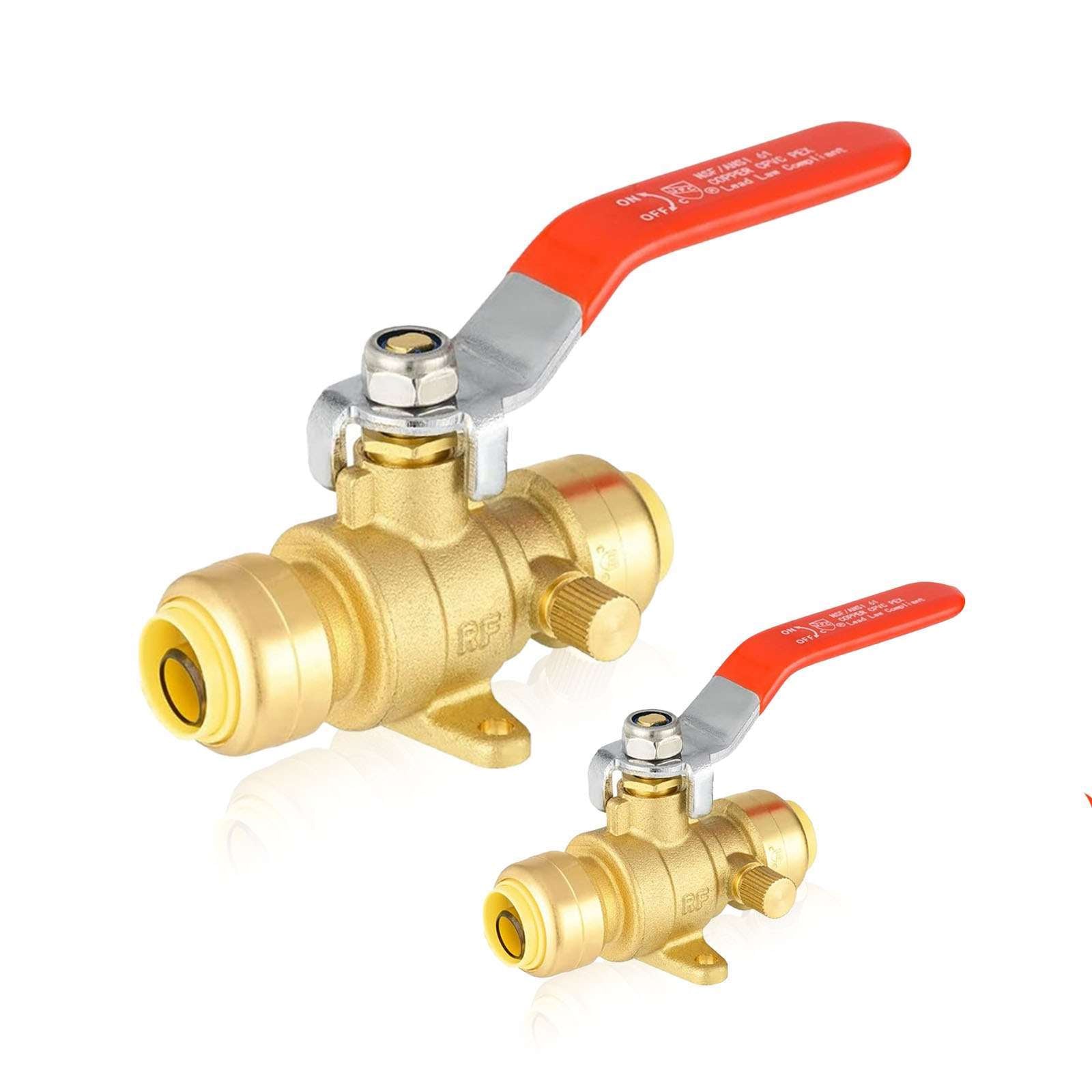 push fit ball valve with drain drop ear red lever lead free 12