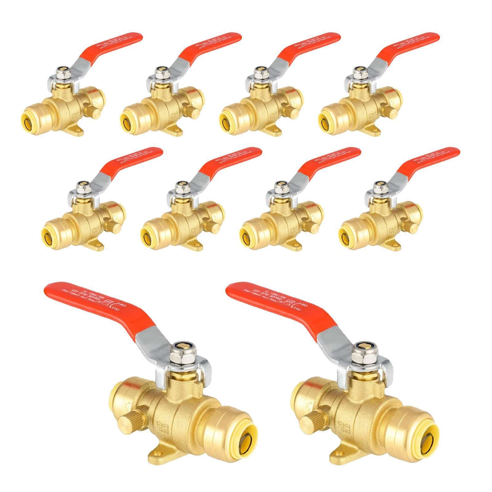 push fit ball valve with drain drop ear red lever lead free 14