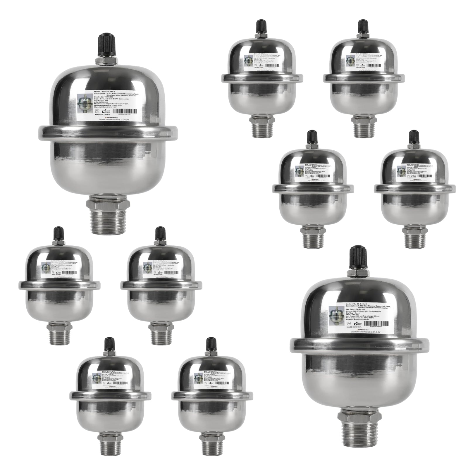 SS Mini Expansion Tank for Tankless Water Heaters/Appliance - Pick Size to Add