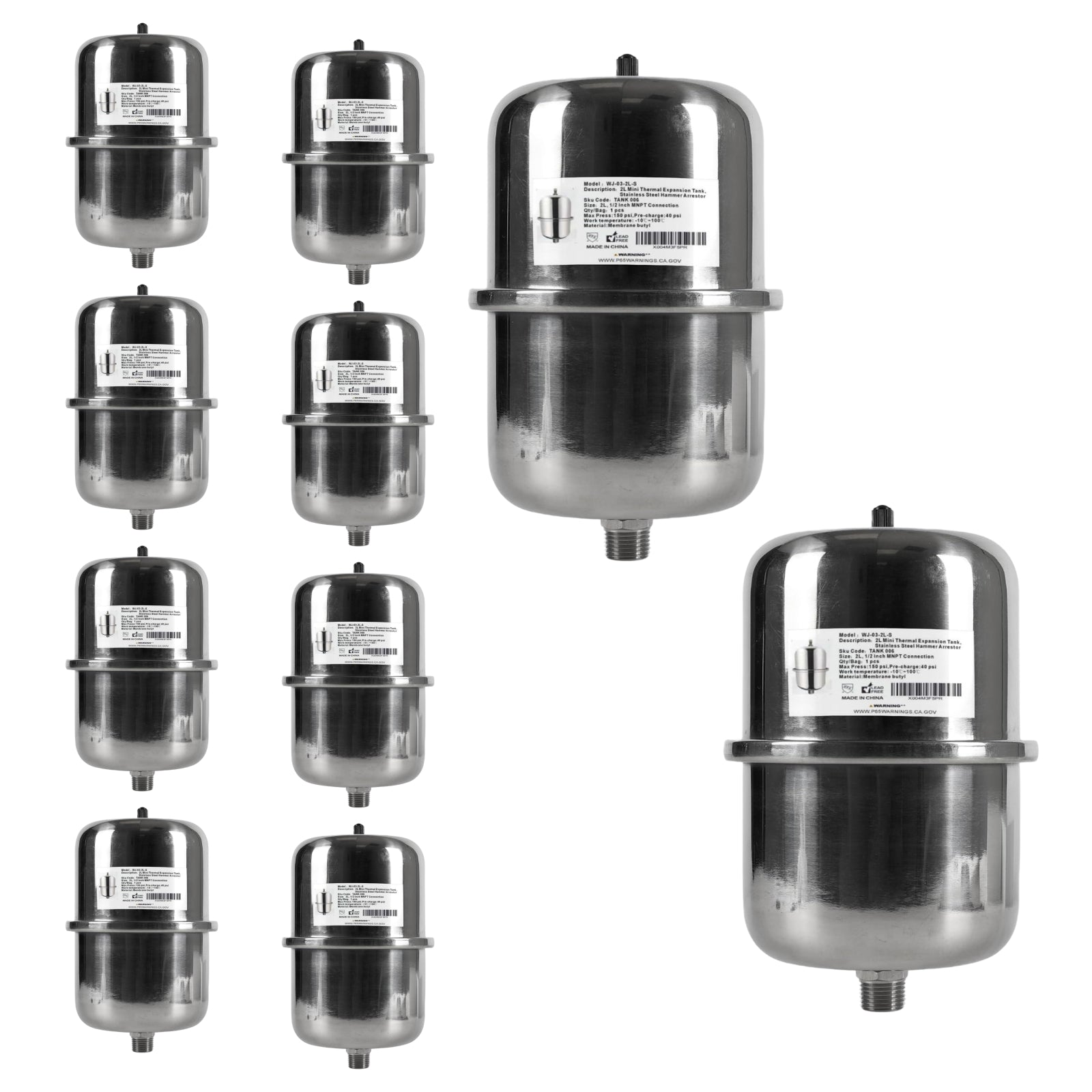 SS Expansion Tank for Tankless Water Heaters/Appliance - Pick Size to Add